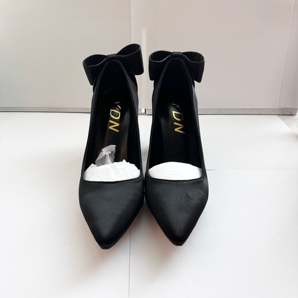Size 7.5 Heels Women's Pointy Toe Slip on Pump with Bow, Black YDN